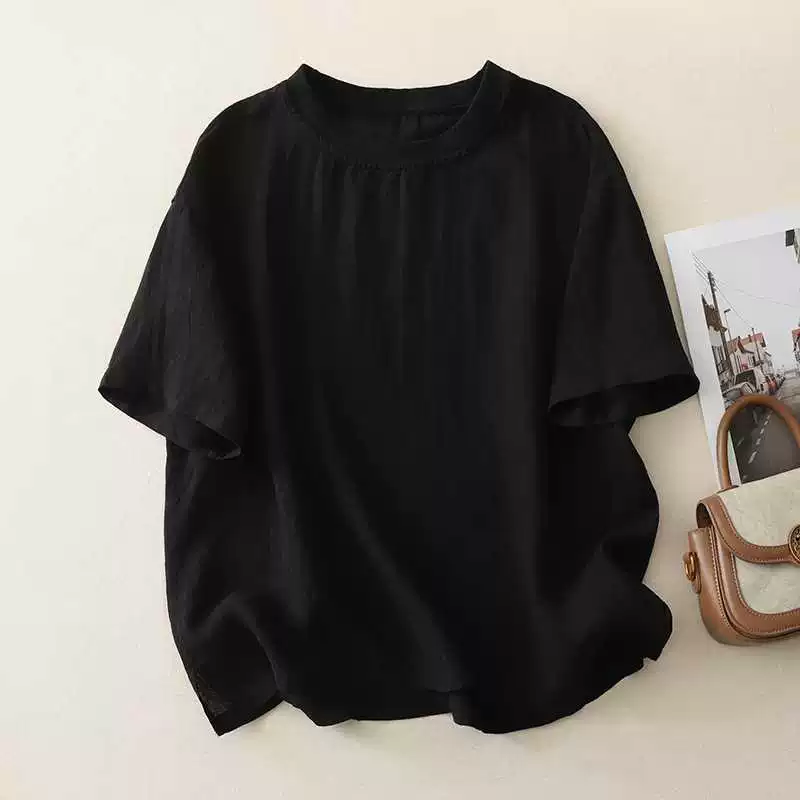 Ретро футболка с коротким рукавом, хлопок и лен, стиль leisure, размеры M–2XL
