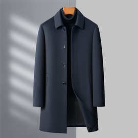 2024秋冬男羊毛呢子双面呢风衣中年户外商务长款翻领加厚休闲代发