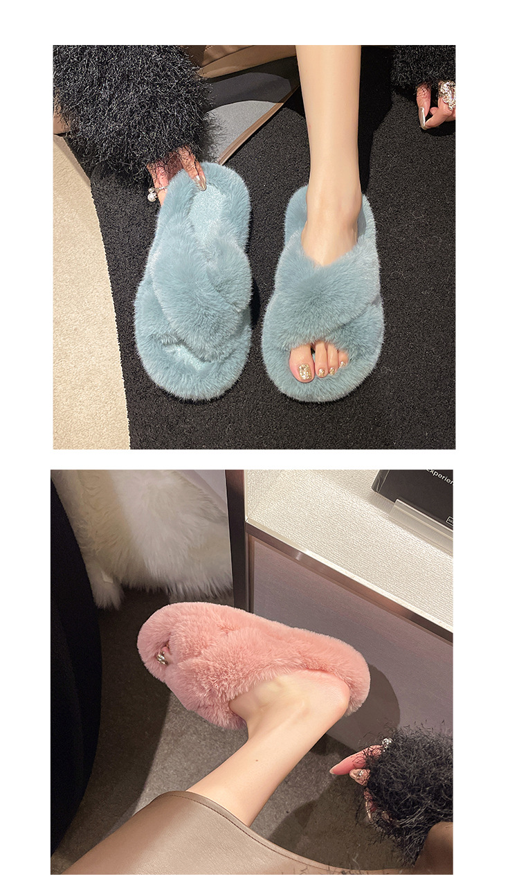 2023 new style fur slippers women's cross home thick bottom outer wear home warm cotton slippers foreign trade plus size wholesale_voghion.com