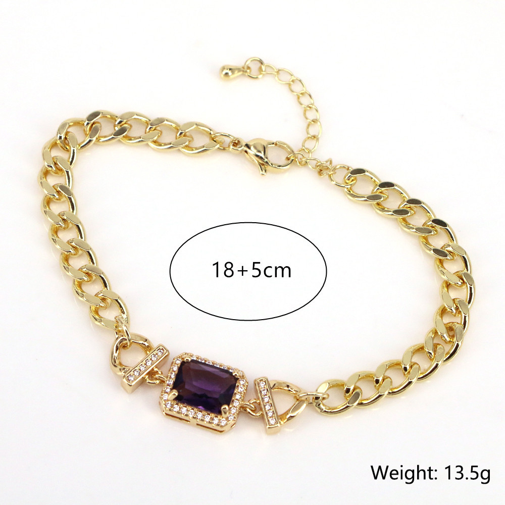 Fashion Square Copper Bracelets Gold Plated Artificial Crystal Zircon Copper Bracelets