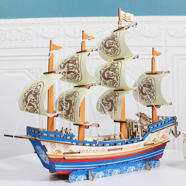Cruise Cargo Ship Model Ornaments Manual diy Assembled Simulation Wooden Sail Ship Puzzle Wooden Toy