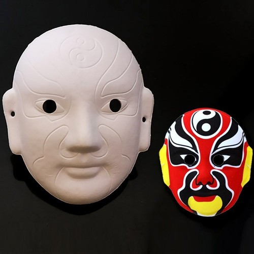 1-Imprinted Peking Opera Mask Hand-Painted White DIY Craft Activity for Kindergarten Children, Clay White Mold Mask