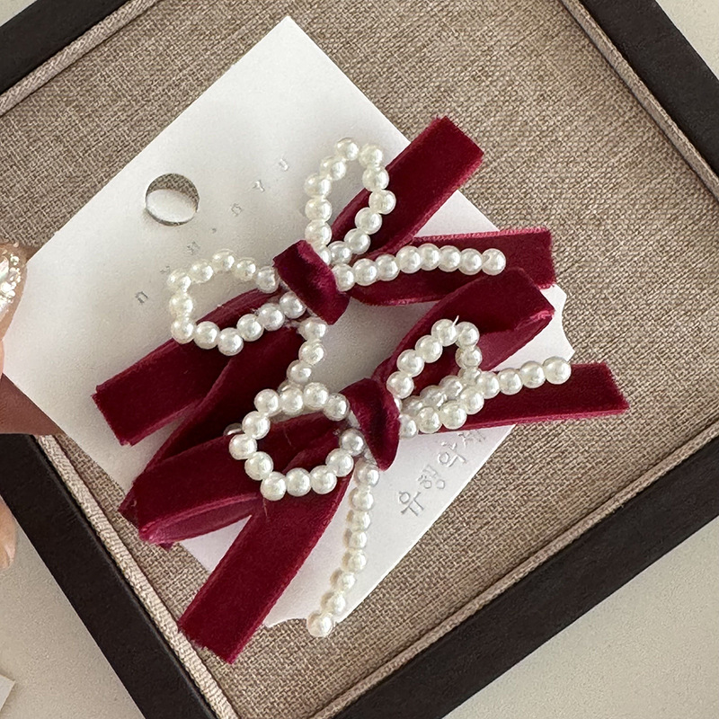 Handgjord pärlrosett sammet hårnål kvinnlig lugg klämma tillbaka huvudbonad håraccessoarer flicka sida klämma topp klämma håraccessoarer_voghion.com