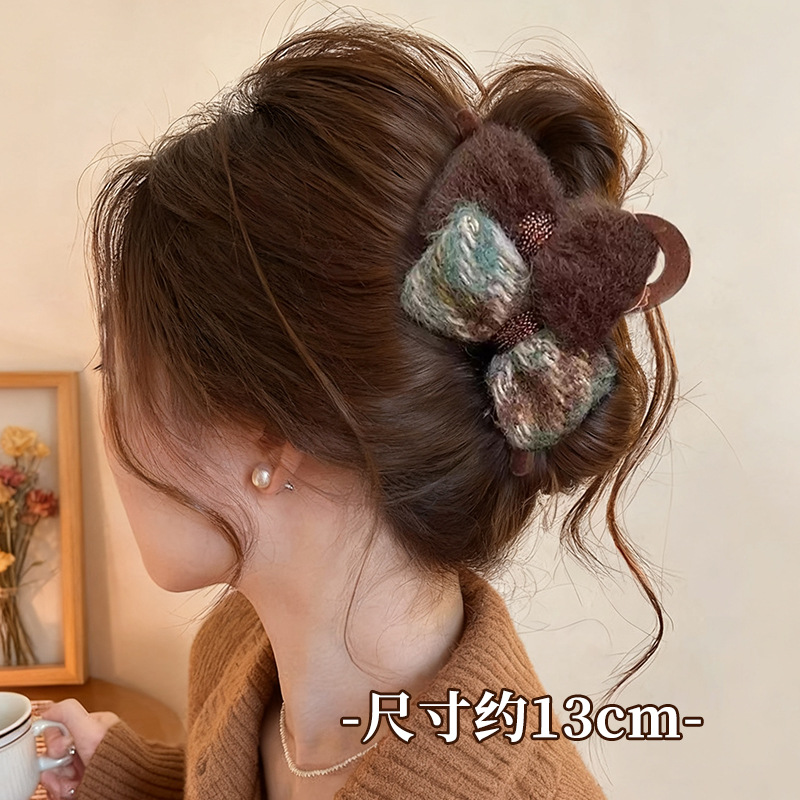 2#【green field fairy brown】large ab side bow hair claw clip, approximately 13cm