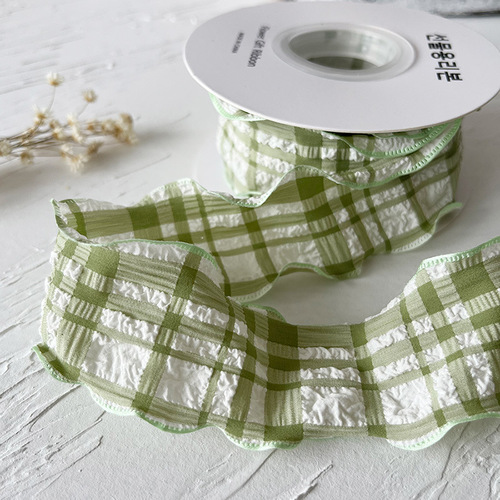Puff plaid bow ribbon ruffle lace accessories handmade diy material fishtail yarn ribbon