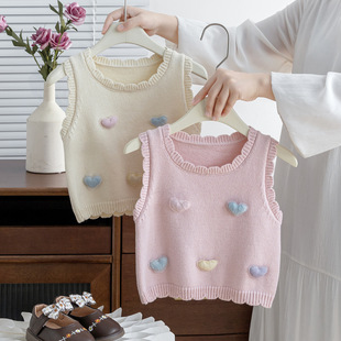 Girl's Sweet Knitted Vest 2025 Spring New Baby Girl's Cute Western Style Sweater Vest Children's Top