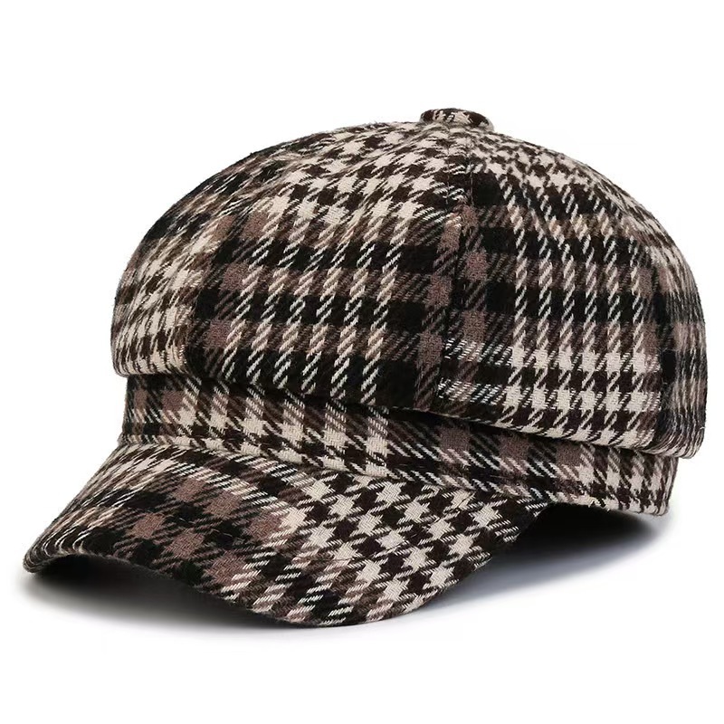 Dame baret med tern britisk stil efterår vinter retro hat_voghion.com