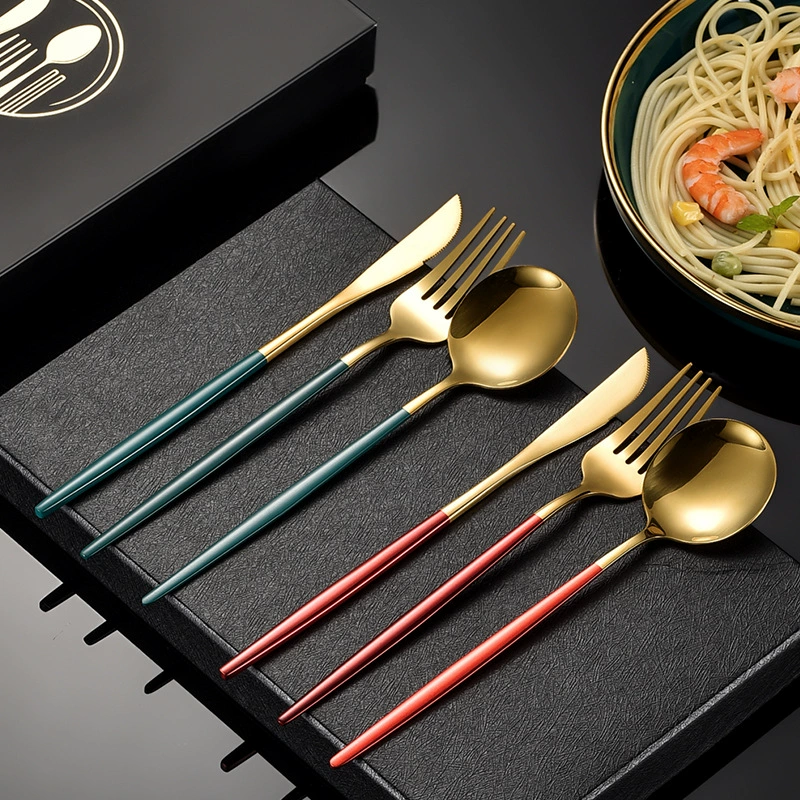 TEMU Трансграничная нержавеющая сталь португальская столовая ложка вилка нож чайная ложка пить суп ложка стейк нож набор посуды