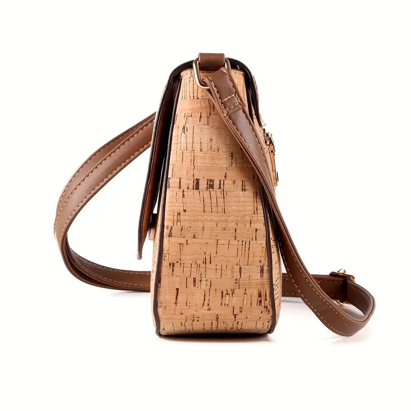 2024 New Cork Print Art Flip Saddle Versatile Casual Butterfly Back Zipper Crossbody Bag_voghion.com
