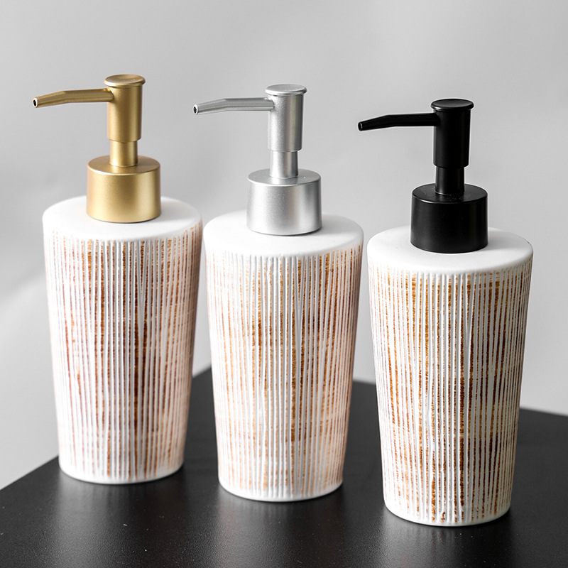 Botella de loción de cerámica de baño de hotel, botella dividida, champú a presión, gel de ducha, loción de manos, acondicionador, botella vacía