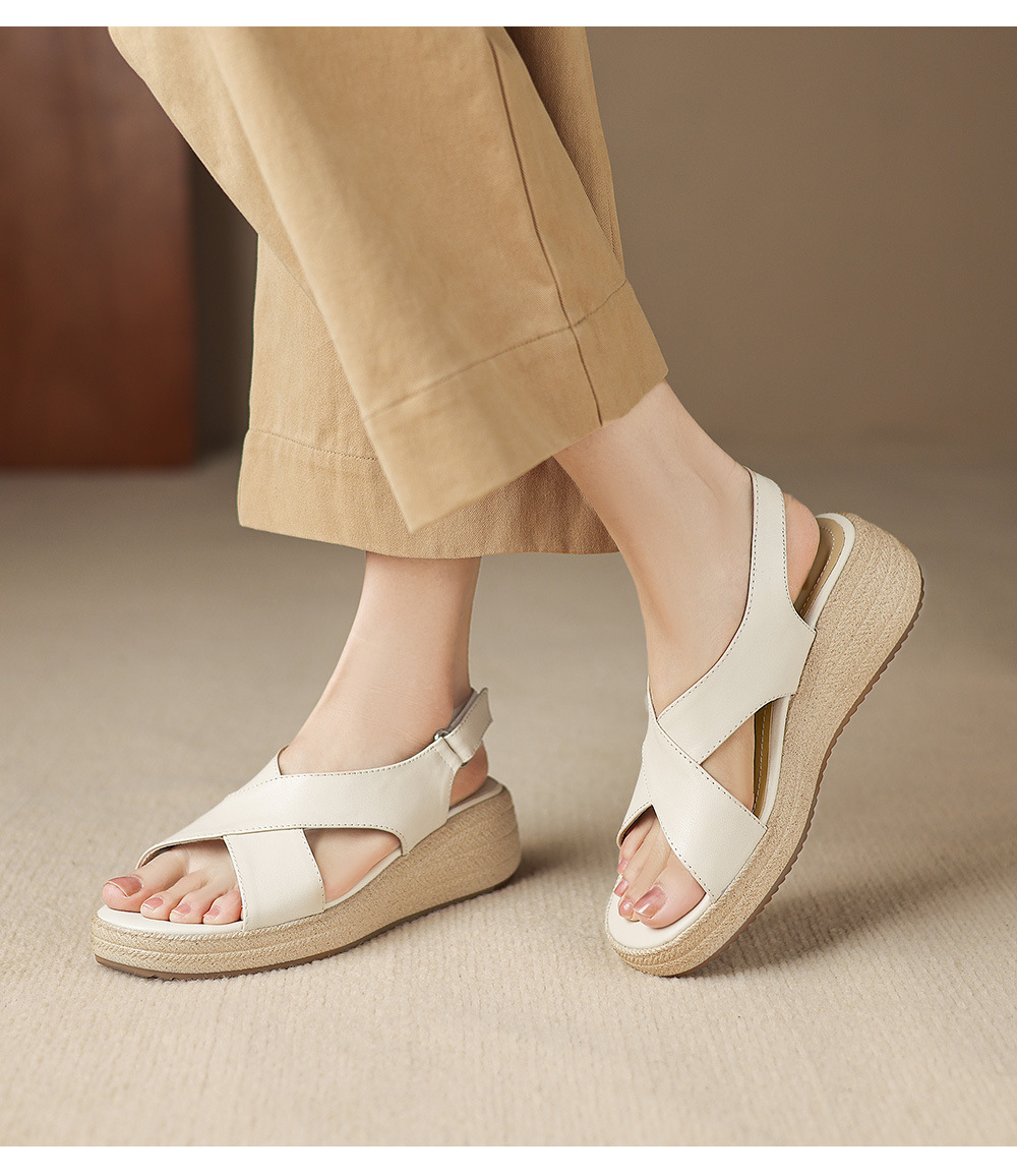 Sandal nữ quai chữ V đế dày mũi tròn hở ngón chân — màu trắng ngà chi tiết 10