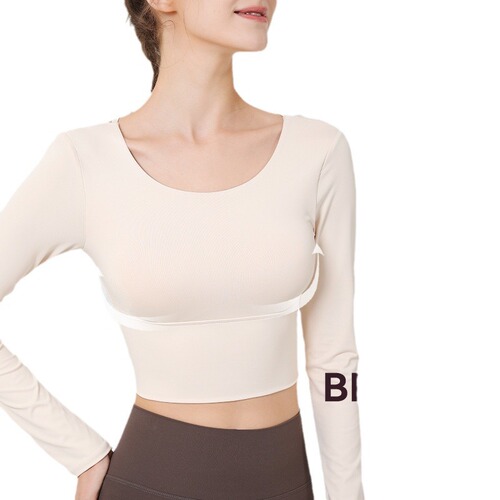 New Yoga Long Sleeve One-Piece Bra Cup Breathable Beautiful Back Fitness Top Nudie Bodycon Yoga Top