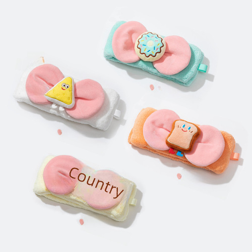 Waterproof Creative Cartoon Hair Ties Face Wash Mask for Girls Makeup Removal Waterproof Headbands Cute Baking Face Wash Gadget