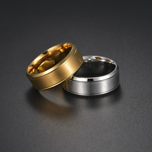  cross-border platform hot-selling stainless steel 8/6mm wide matte double beveled simple men's ring Amazon decoration