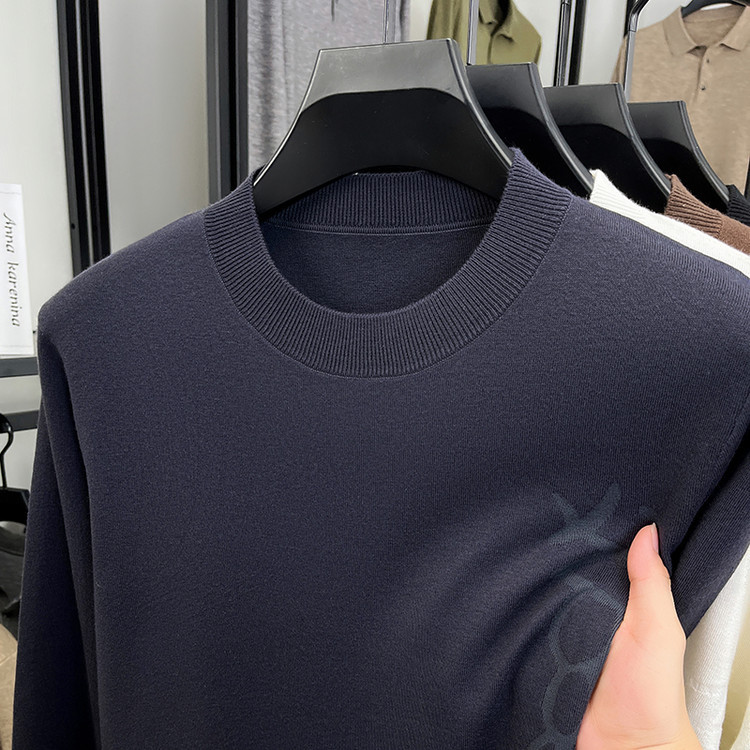 Jacket de manga larga hombre otoño invierno sólido de manga larga cuello redondo de mediana edad Jacquard casual jersey de punto hombre suéter