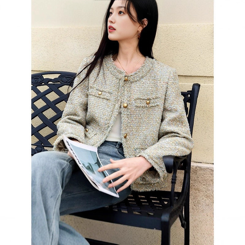 Autumn Tweed Style Jacket 2025 Women's New Accessible Luxury Style Work Clothing High-End French Green Top Spring