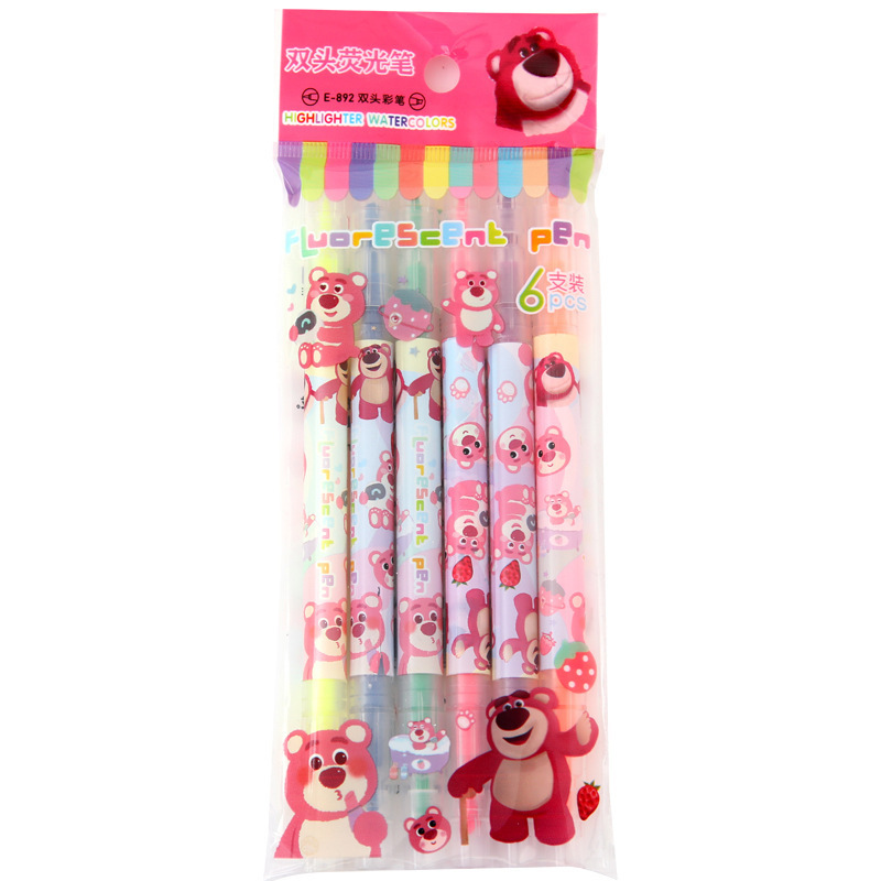 6 juegos de dibujos animados de doble cabeza marcador de punta de color