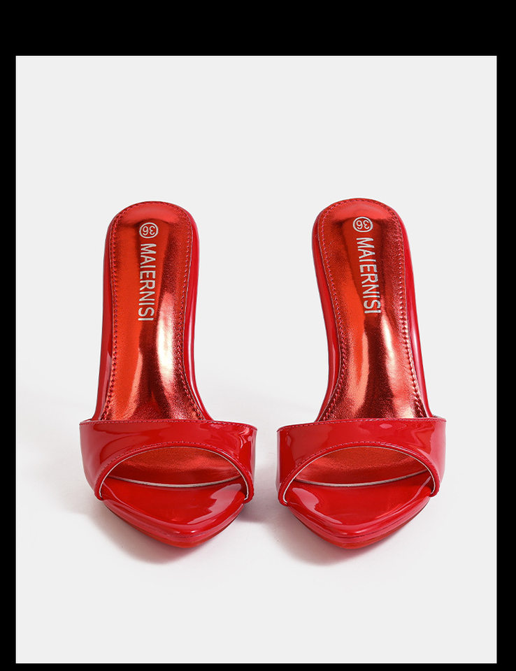 Dép sandal nữ quai ngang hở mũi gót nhọn 12 cm — Màu be, Màu bạc, Màu trắng, Màu tím chi tiết 7