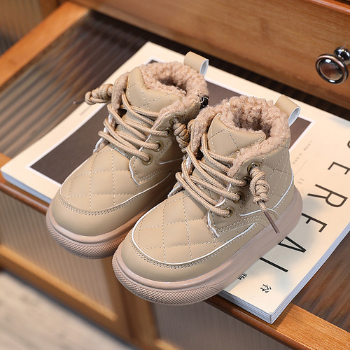 Children's Cotton Shoes 2024 New Winter Girls' Short Boots Soft Sole Pan Bread Shoes Boys' Snow Boots Fleece Cotton Boots Trendy
