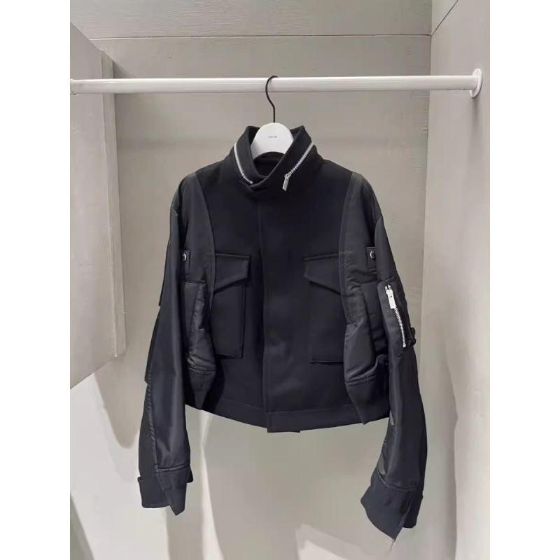 Fog Sacai Japanese Niche Brand 2024 Autumn New Patchwork Jacket Pilot Coat Short Women's Top