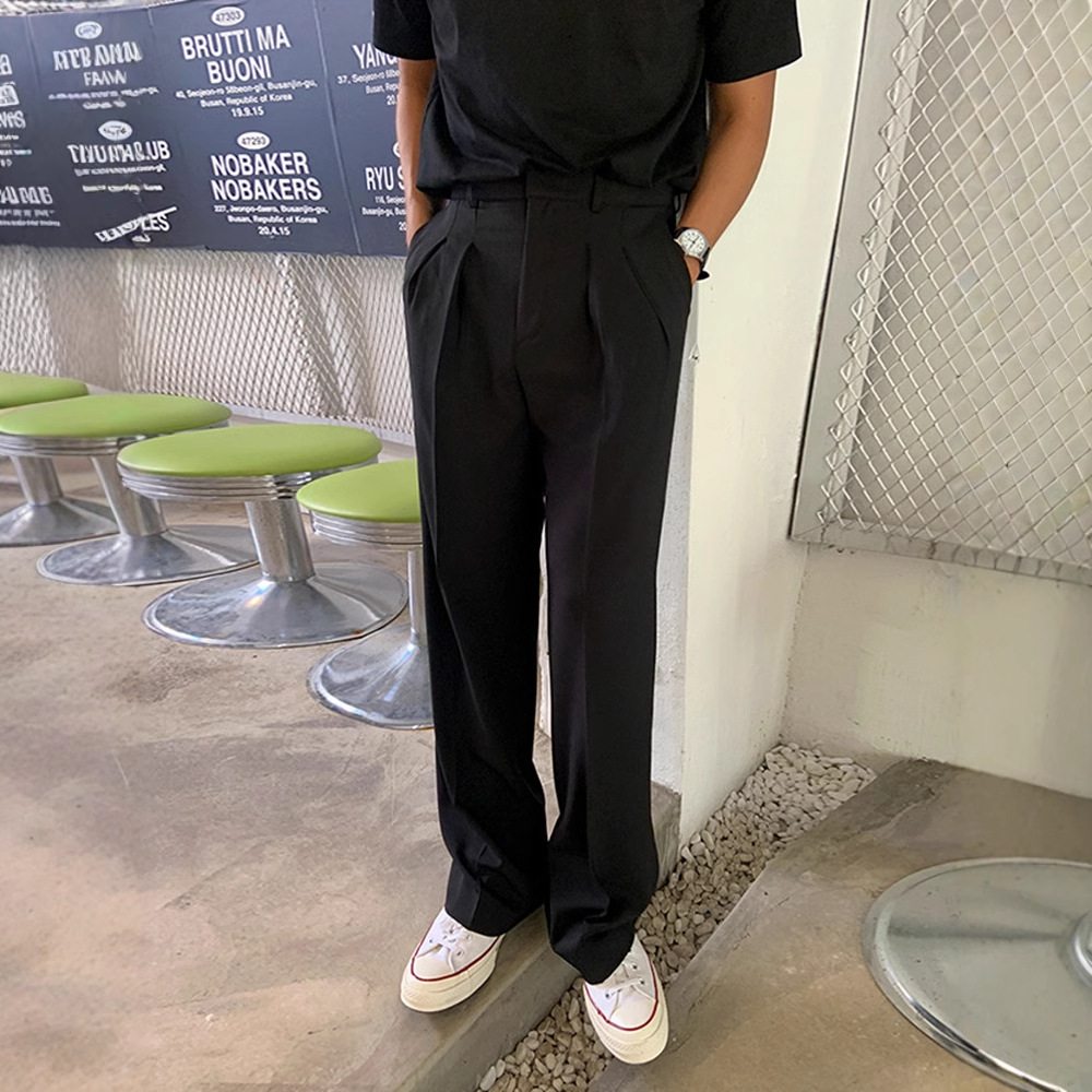 Drapeado pantalones de traje de trapeador recto Otoño de los Hombres estilo coreano de moda de gama alta pantalones casuales sueltos de pierna ancha todo partido moda