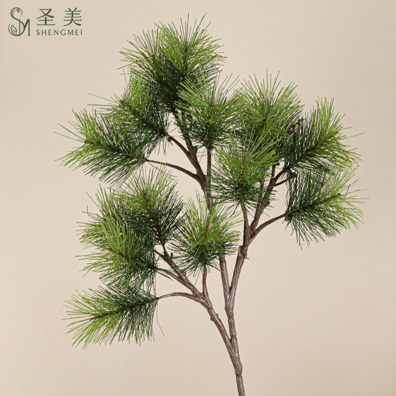 仿真15头卷松针常青迎客松针DIY插花材料家居配材摄影道具场景