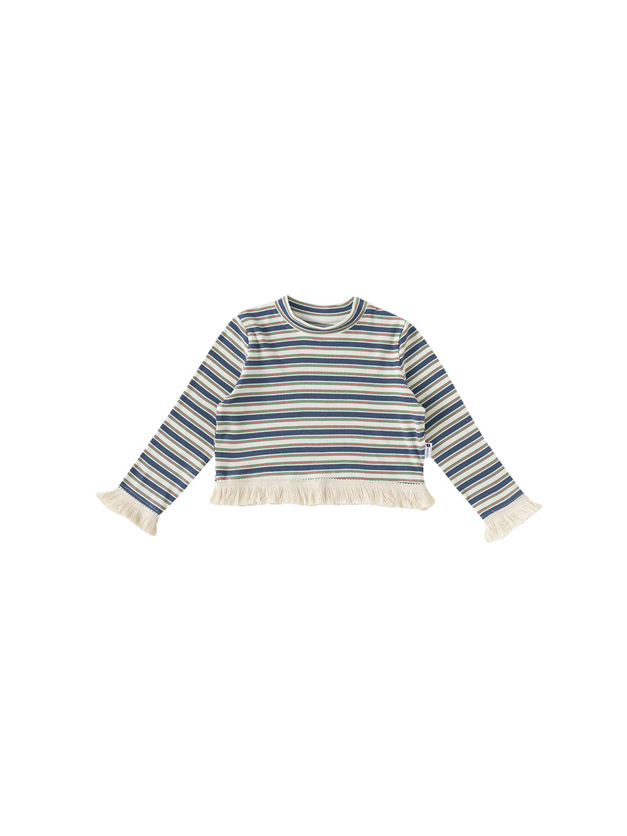 Youbao ropa para niños, ropa de otoño para niñas, camiseta de manga larga, camisa de fondo a rayas para niñas con flecos personalizados, ropa para niños de moda, ropa para niños