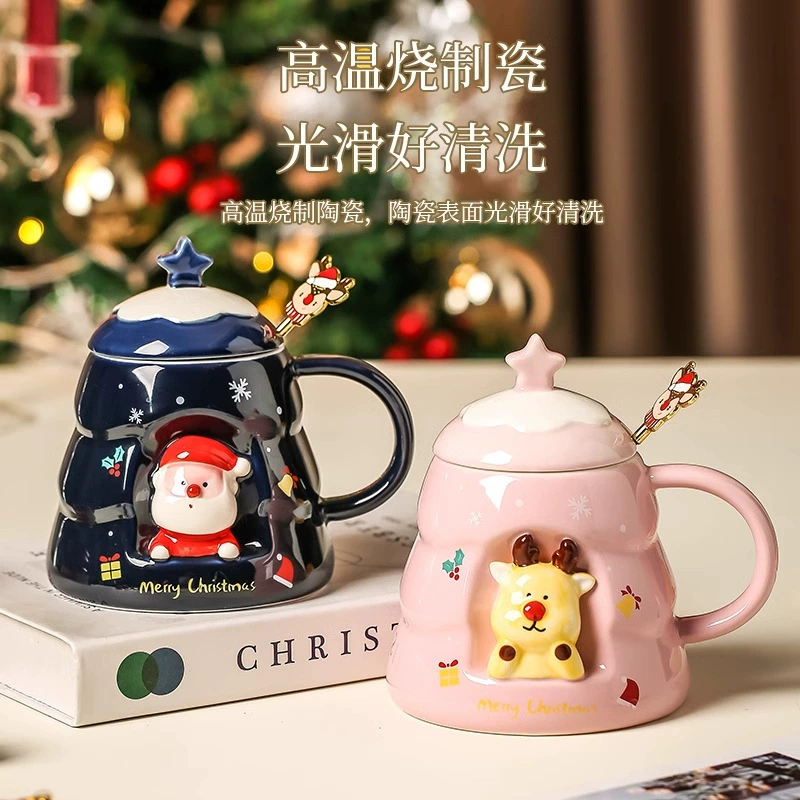 Creative Christmas Cup High-value Card Ceramic Cup Practical Gift Malker Cup Covering Spoon Gift Box