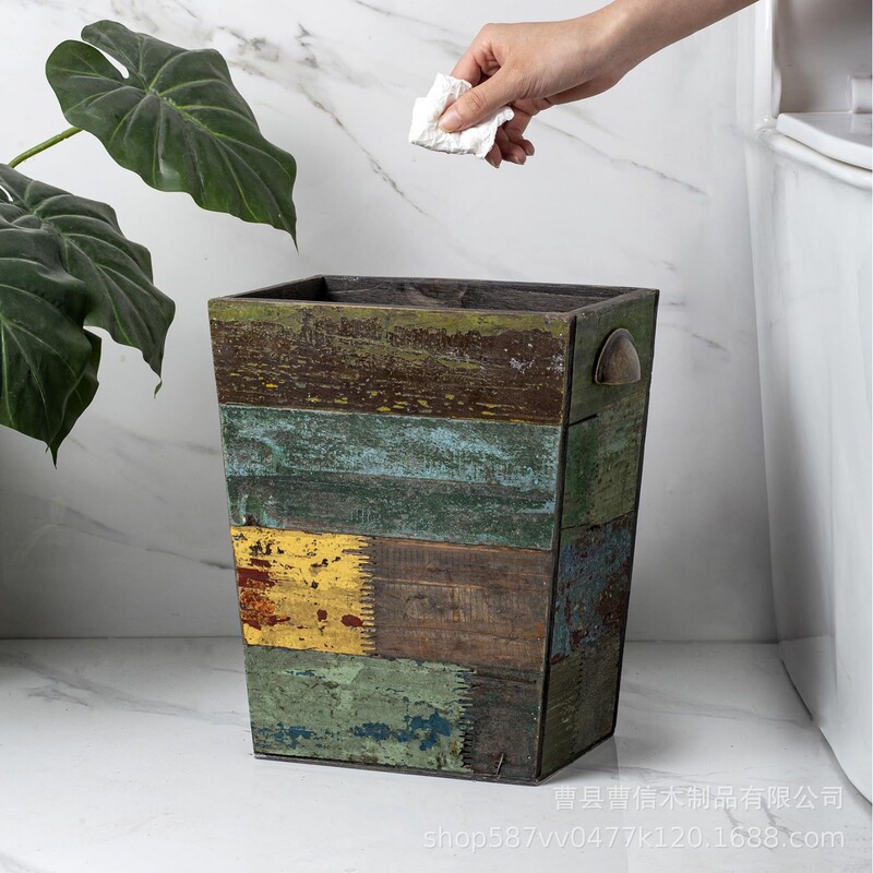 Wooden Trash Bin Vintage Country Style Wooden Trash Bin Wooden Garbage Blue Farmhouse Rectangular Wooden Trash Bin