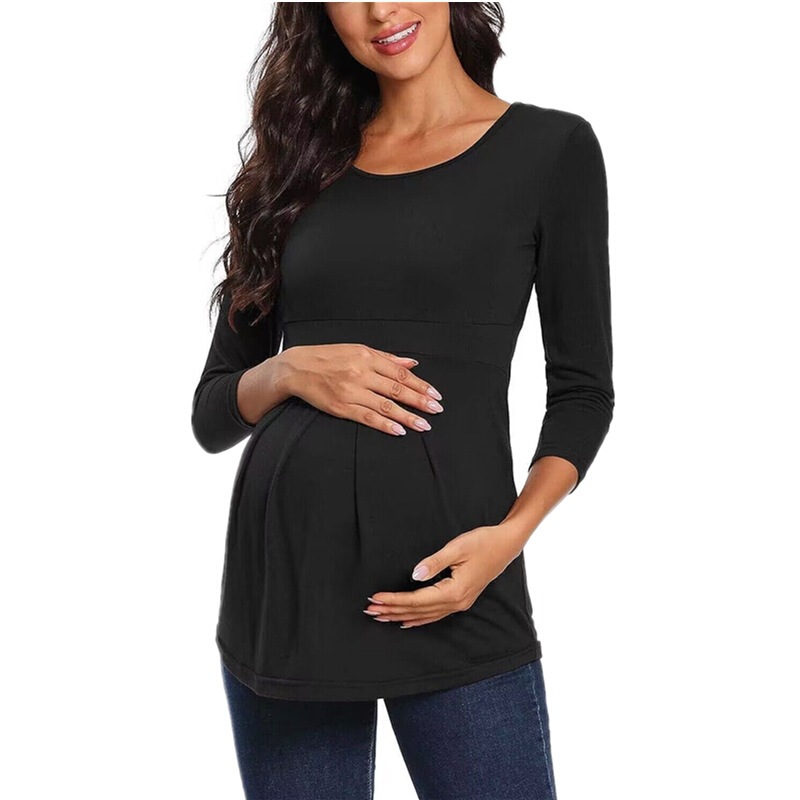 2026 Amazon Aliexpress Women's Maternity Top with Mid-Sleeve Ruffle Hem and Pleated Design 1621 # 2026 Amazon Aliexpress Women's Maternity Top with Mid-Sleeve Ruffle Hem and Pleated Design 1621 #