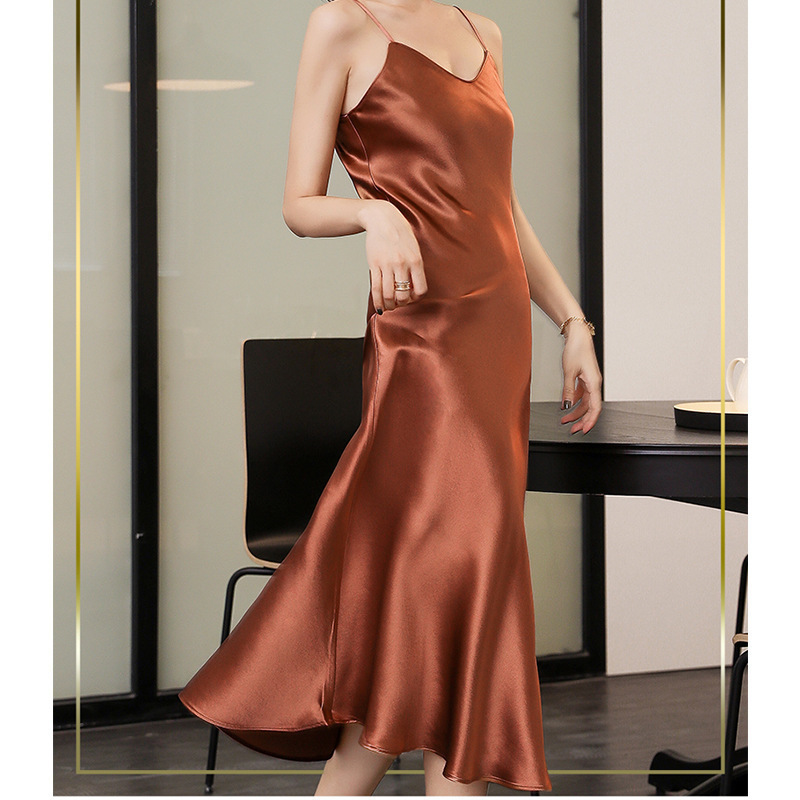 2025 Spring and Summer Explosions Acetate dress Satin Slimming Joker Cyber Celebrous Sling Skirt TikTok suit Long Skirt
