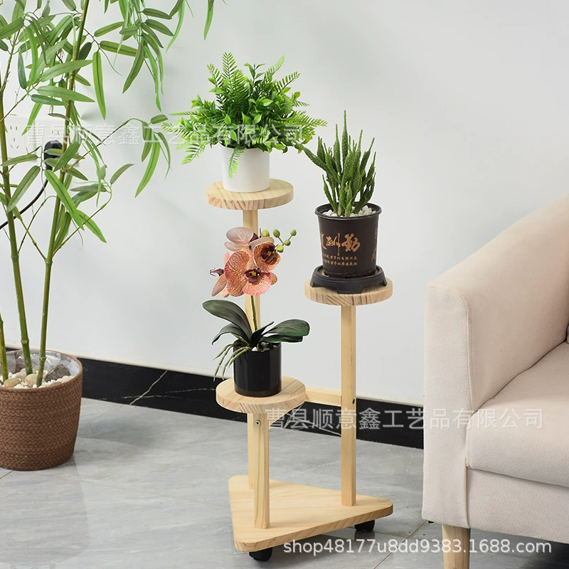 Многослойная напольная подставка для цветов на балконе из цельного дерева для внутреннего и наружного использования, вращающаяся декоративная подставка для зеленых растений