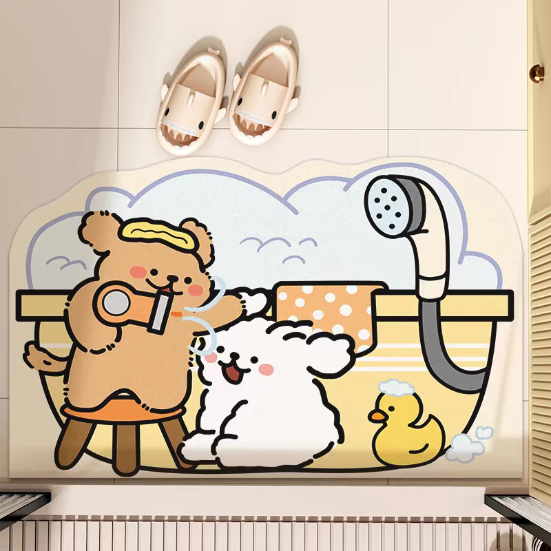 Cartoon Diatom Mud Bathroom Mat Bath Room Absorbent Mat Toilet Door Bathroom Toilet Quick-drying Non-slip Foot Mat