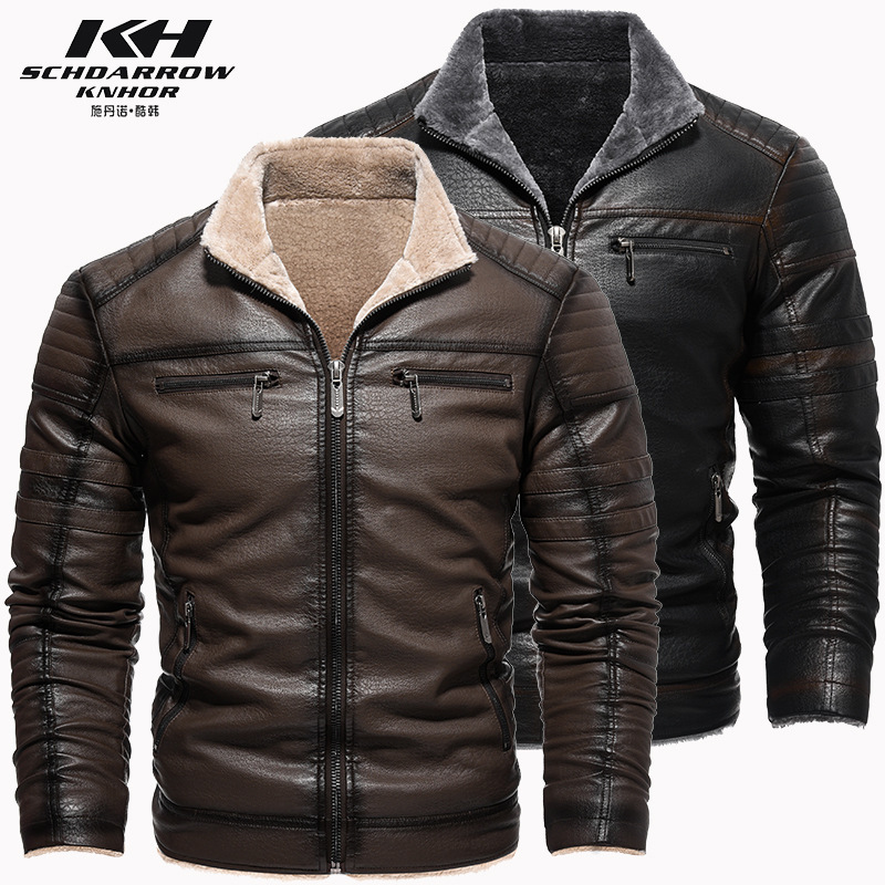 European and American Winter Leather Coat Thickened Artificial Leather Plush Warm Extra Large European Size Industrial Retro Imitation Leather Texture Jacket European and American Winter Leather Coat Thickened Artificial Leather Plush Warm Extra Large European Size Industrial Retro Imitation Leather Texture Jacket