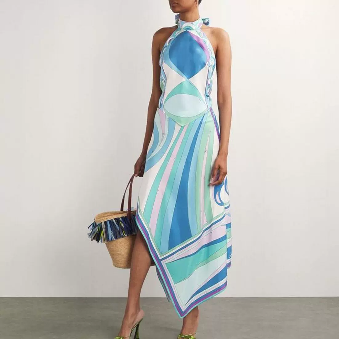 独立站2025新款夏季性感定位印花缎面绑带上衣半身裙两件套女装