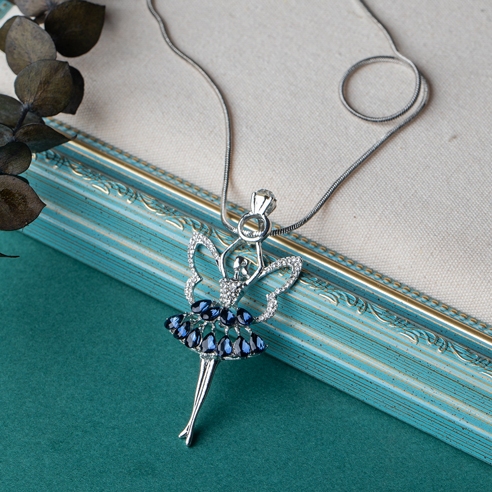 fashion simple dancing ballet pendant diamond necklace