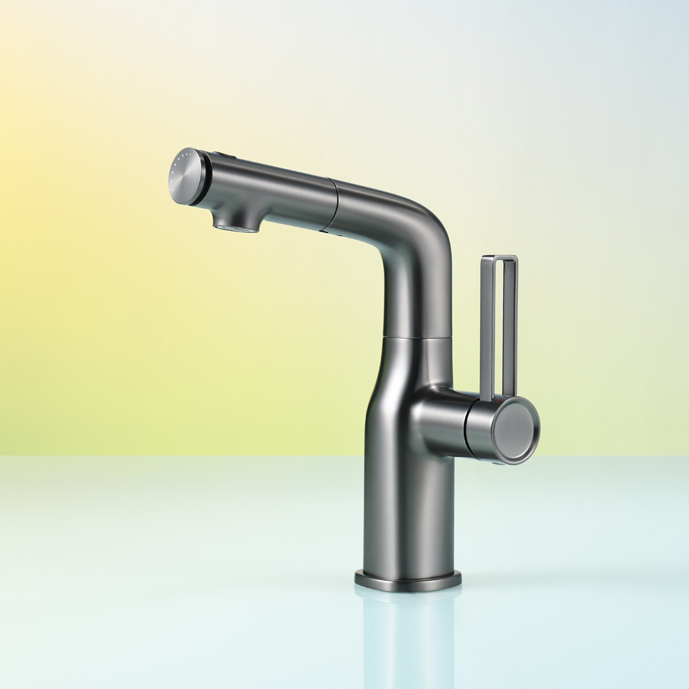 Cross-border bathroom pull-out lifting basin faucet hot and cold rotating bathroom washbasin counter basin white faucet