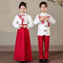 高档儿童节合唱团爱国演出服中小学生朗诵男女童红色礼服演讲比赛