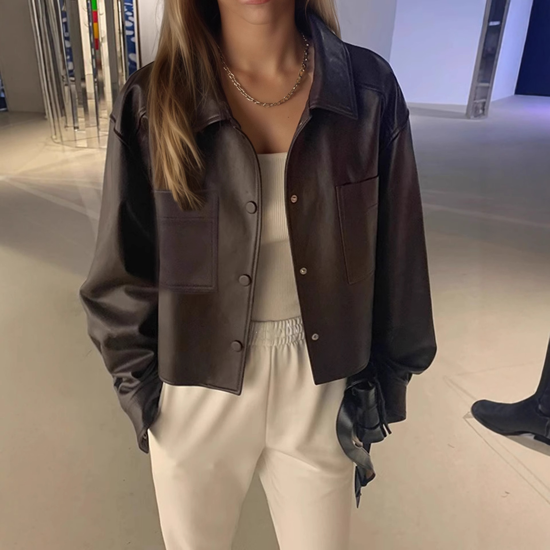 European and American Cross-Border Trade Popular Leather Jacket for Women, Short Style, Early Spring 2026 Fashion, Ultra-Soft Leather Jacket Top