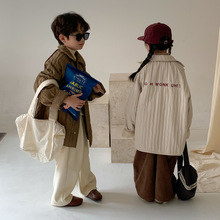 童外套2025冬款男女童韩版翻领字母棉衣儿童宽松加厚竖条棉服外套