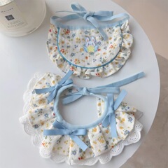 宠物围兜碎花蝴蝶结饰品蕾丝花边口水巾狗狗围脖小狗拍照宠物配饰