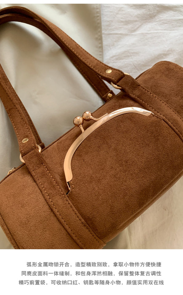 Túi đeo chéo nữ dạng ống tròn cỡ lớn , đeo vai hoặc kẹp nách — Màu caramel, màu cà phê, màu nâu, xanh lá cây chi tiết 6