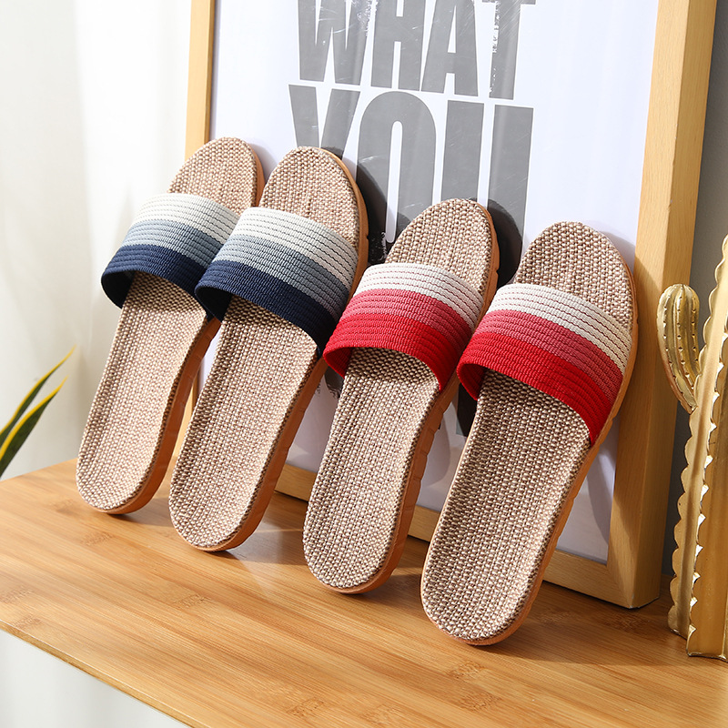 Summer 2021 four seasons, one-word legal slippers flat home indoor wholesale cotton linen slippers female linen indoor winter