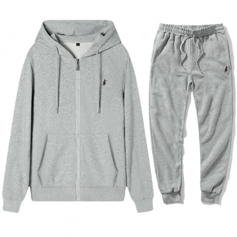 Aliexpress Cross-Border New Embroidered Pony Fleece Cardigan Zipper Sweatshirt Casual Men's Spring and Autumn Hooded Set