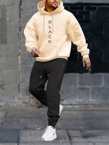 Factory Wholesale 2025 Spring Trend Brand Black Letter Print Set Men's Casual Fleece Sweatshirt Set