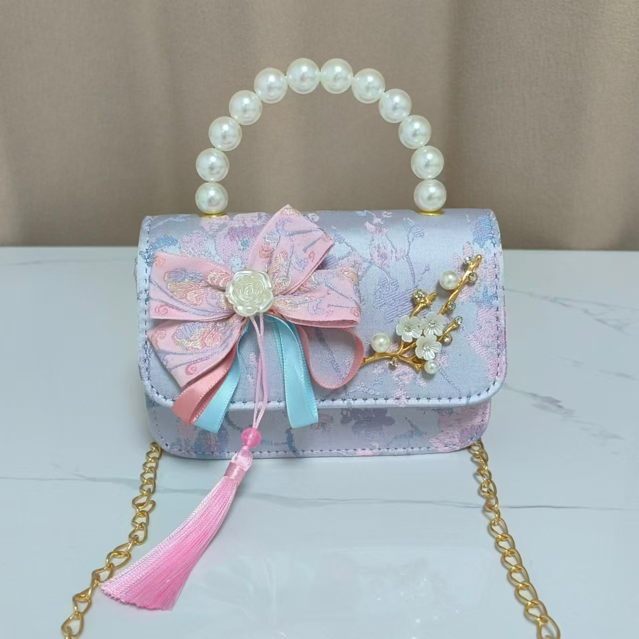 Bolsos infantiles de alto nivel, exquisitos antiguos, bolsos de cambio de niña, bolsos de mano de perlas de princesa, bolsos de almacenamiento