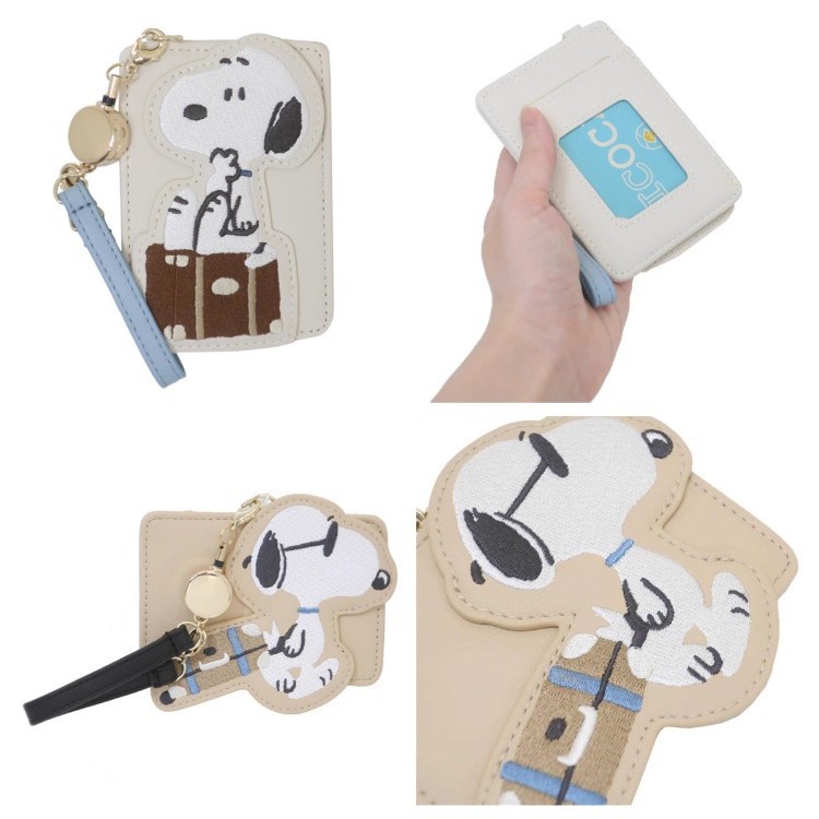 Cuero de imitación japonés Snoopy linda caricatura telescópica cuerda de transporte tarjeta de control de acceso tarjeta de tarjeta de comida portátil para estudiantes