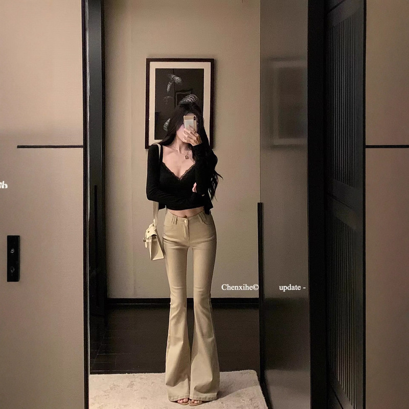 老钱风复古金属纽扣微喇牛仔裤女2025新款修身设计感显瘦喇叭裤潮|undefined