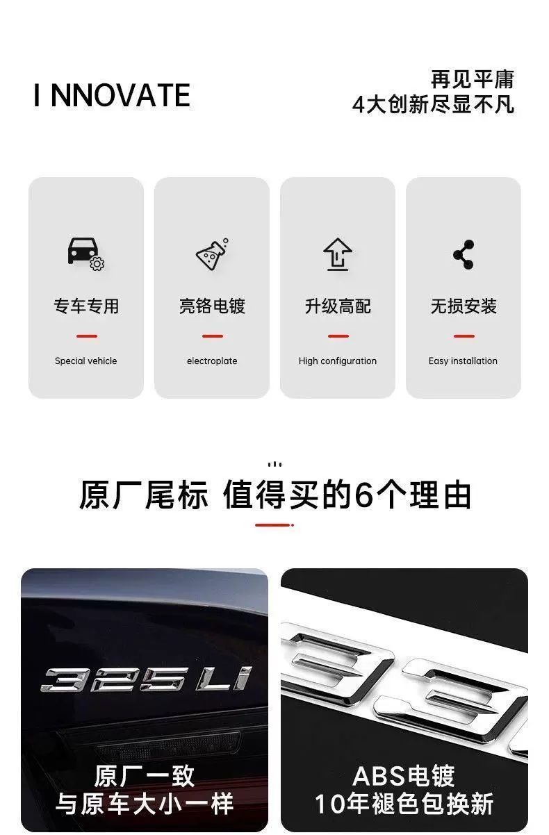 BMW 3 Series car emblem: 320i, 325, 330Li, 335i – lettering, tail emblem, rear emblem, and number emblem – 318, 340Li – sticker