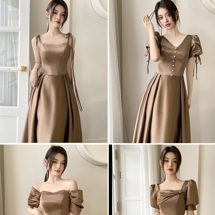 Satin Bridesmaid Dress 2026 New Summer Long Style Niche High-End Sister Group Annual Meeting Banquet Evening Dress for Women